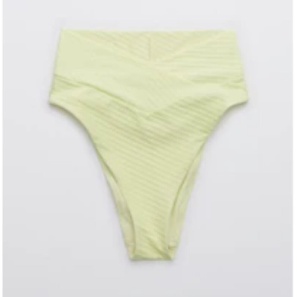 NWT Aerie Jacquard Crossover High Cut Cheeky Bikini Bottom- Size L; Yellow
